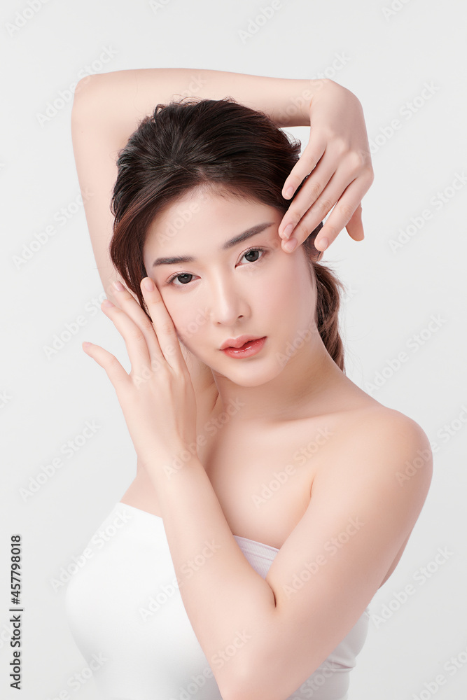Beautiful young asian woman with clean fresh skin on white background, Face care, Facial treatment, Cosmetology, beauty and spa, Asian women portrait. Beautiful young asian woman with clean fresh skin on white background, Face care, Facial treatment, Cosmetology, beauty and spa, Asian women portrait.