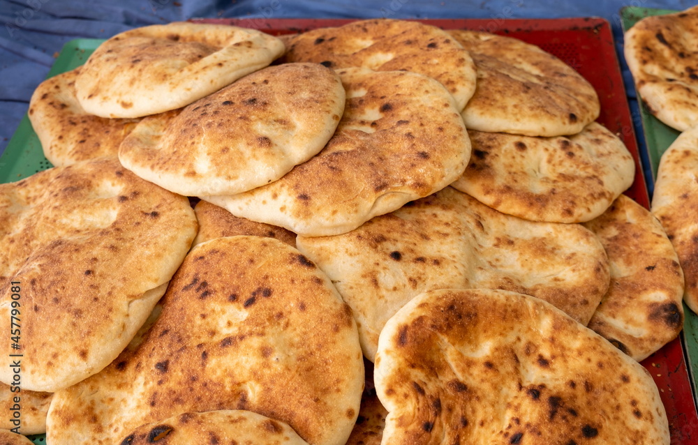 Fresh traditional iraqi bread sold at the city farmers market