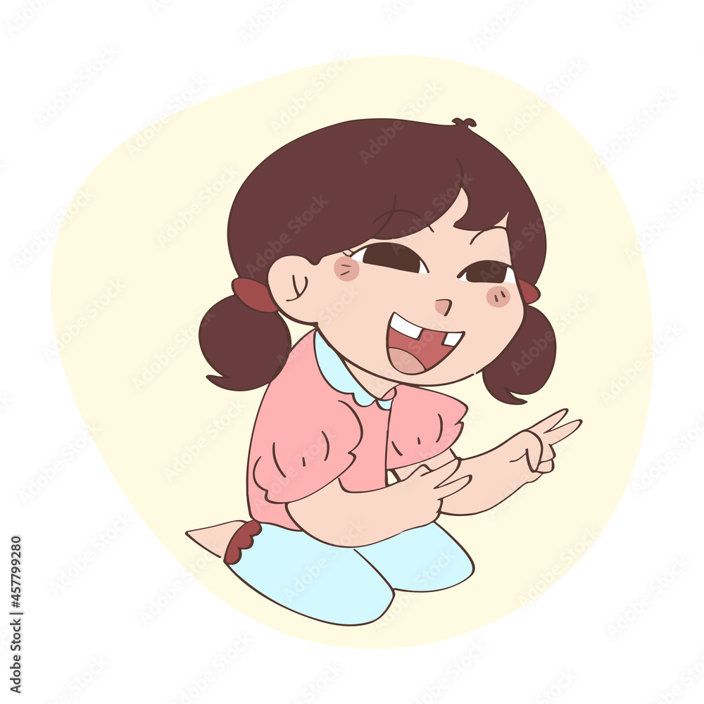 cute little child girl happy face expression. Childhood concept hand drawn vector illustration cute little child girl happy face expression. Childhood concept hand drawn vector illustration