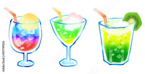 トロピカルジュース３種類　水彩イラスト　グラデーション