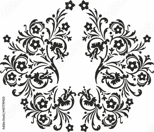 Vintage baroque frame scroll ornament engraving border floral retro pattern antique style acanthus foliage swirl decorative design element filigree calligraphy.