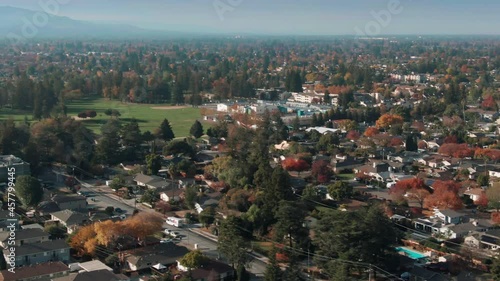 Aerial: Residential housing in Campbell, Silicon Valley, California, USA photo