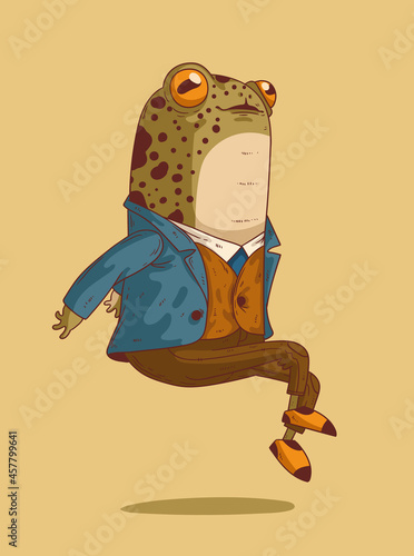 Exquisite monsieur frog is gracefully floating in the air