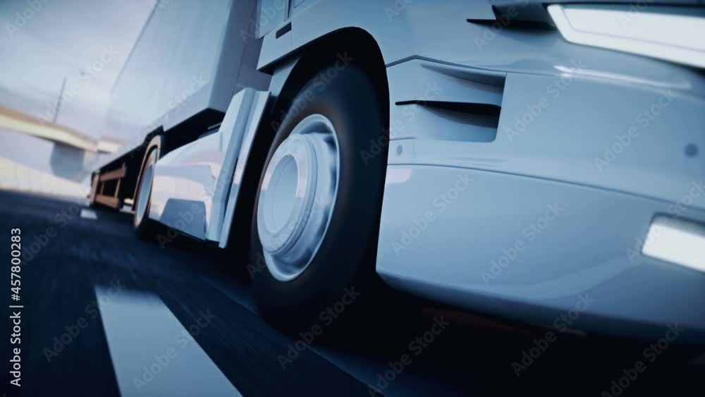 3d generic white delivery truck on highway. Very fast driving. Delivery concept. Realistic 4k animation. 3d generic white delivery truck on highway. Very fast driving. Delivery concept. Realistic 4k animation.