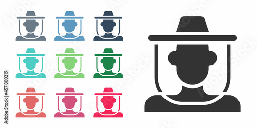 Black Beekeeper with protect hat icon isolated on white background. Special protective uniform. Set icons colorful. Vector