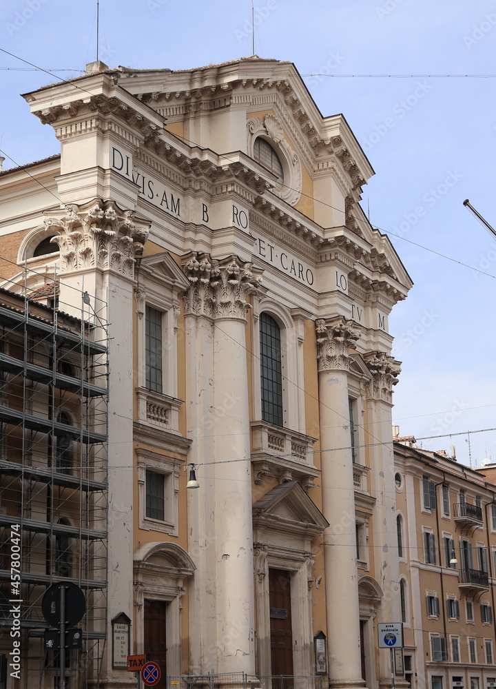 Fototapeta premium Santi Ambrogio e Carlo Church Facade in Rome, Italy
