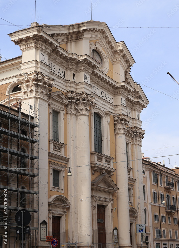 Santi Ambrogio e Carlo Church Facade in Rome, Italy