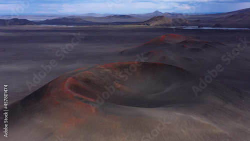 Iceland highland volcanic Hills with red grass aerial view , Iceland, September, 2021 
