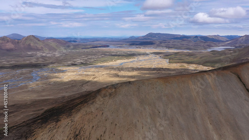 Aerial view over Highland Landscape, Iceland 4K drone shot from highland, Iceland, September, 2021 