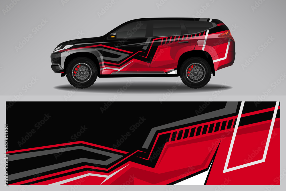 Fototapeta premium Wrap car vector design decal. Graphic abstract line racing background design for vehicle, race car, rally, adventure livery camouflage.