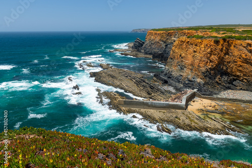 Alentejo Portugal Porto das Barcas cliffs. 