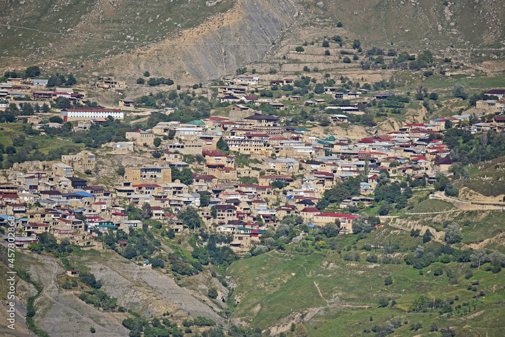 The ruins of the abandoned village of Gamsutl, located high in the mountains. Republic of Dagestan, Russia The ruins of the abandoned village of Gamsutl, located high in the mountains. Republic of Dagestan, Russia