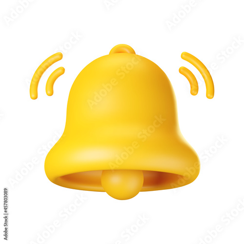3d notification bell icon isolated on white background. 3d render yellow ringing bell with new notification for social media reminder. Realistic vector icon