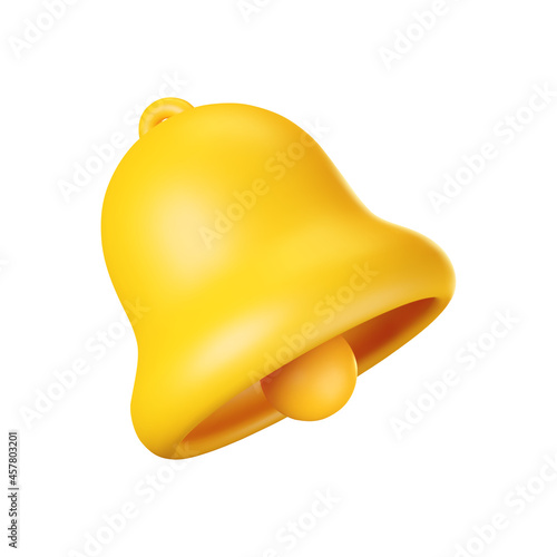 3d notification bell icon isolated on white background. 3d render yellow ringing bell with new notification for social media reminder. Realistic vector icon.