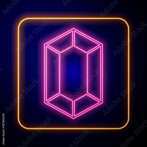 Glowing neon Gem stone icon isolated on black background. Jewelry symbol. Diamond. Vector