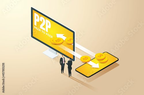 Exchange digital money. P2P, peer to peer.