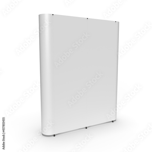 Graphic Wall Exhibition Straight 4 Panel Display, Side Perspective 3d rendered illustration isolated on a white background for mockup and illustrations