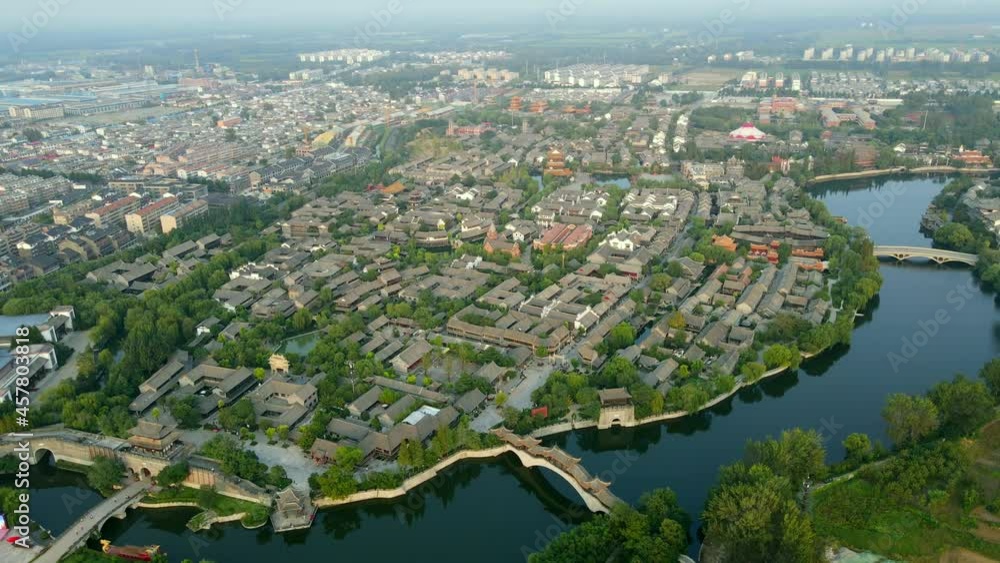 Aerial photography of the ancient city of Taierzhuang, Zaozhuang, China Aerial photography of the ancient city of Taierzhuang, Zaozhuang, China