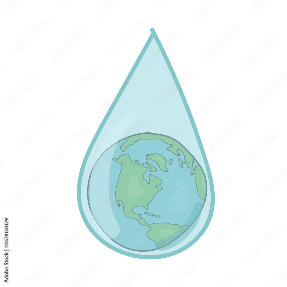 Obraz premium Cartoon hand drawing of the earth in water drop. Concept for World Water Day, on 22 March, is about taking action to tackle the water crisis.