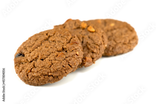 Delicious tasty snack of brown cookies with peanut isolated on white background