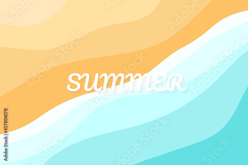 Plan of Beach, color of sand and sea. view from above with the word 'summer'. for background, banner design.