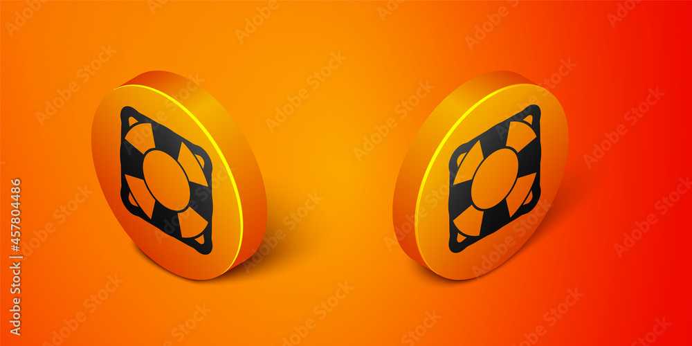 Isometric Lifebuoy icon isolated on orange background. Lifebelt symbol. Orange circle button. Vector Isometric Lifebuoy icon isolated on orange background. Lifebelt symbol. Orange circle button. Vector