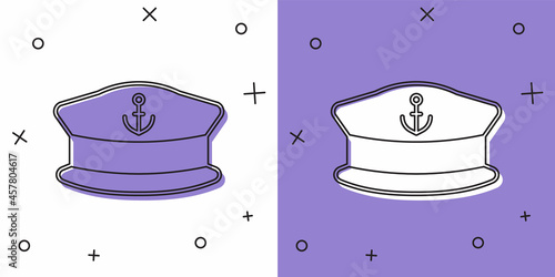 Set Captain hat icon isolated on white and purple background. Vector