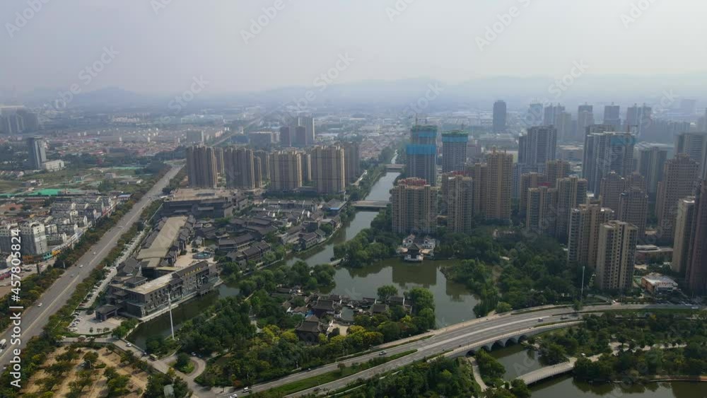 Aerial photography of Zaozhuang city scenery in China Aerial photography of Zaozhuang city scenery in China