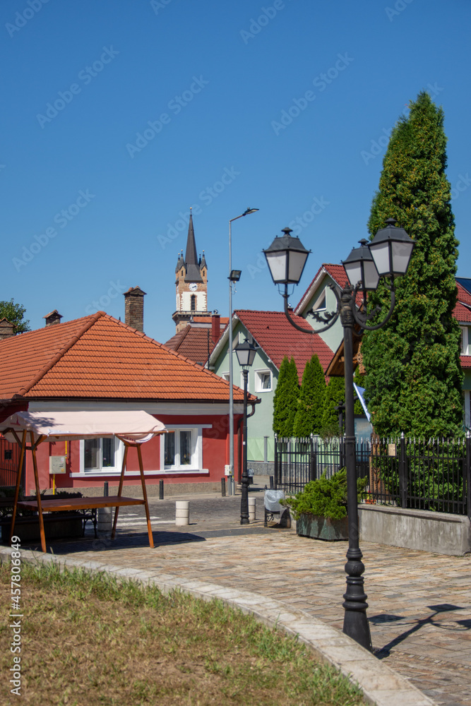 Evangelical Church seen from Mihail Kogălniceanu Street Bistrita, Romania, August 2021