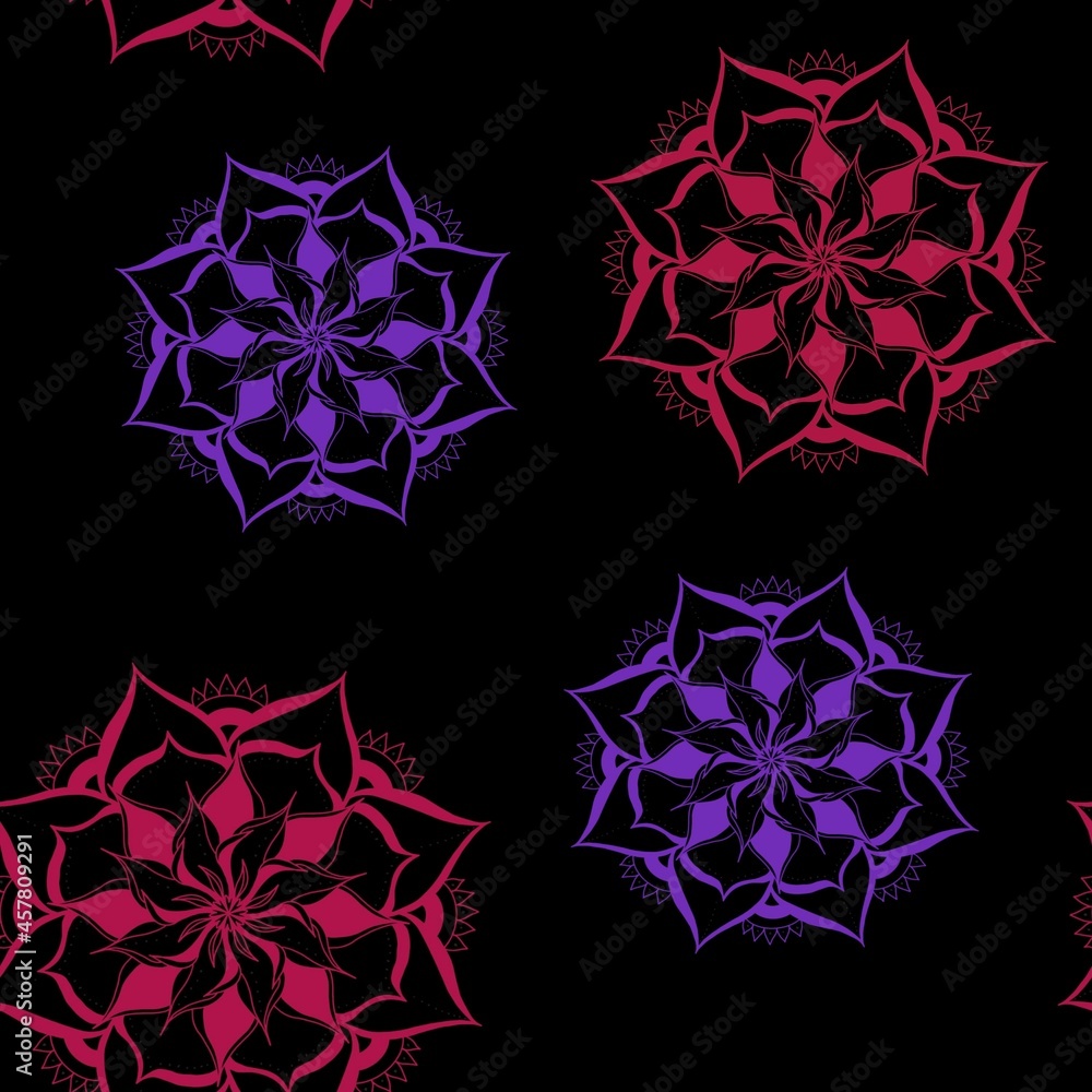 Pattern with ornamental mandala flowers Pattern with ornamental mandala flowers
