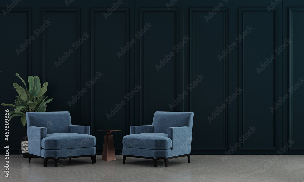 Modern living room interior and furniture decoration and empty blue wall pattern background Modern living room interior and furniture decoration and empty blue wall pattern background