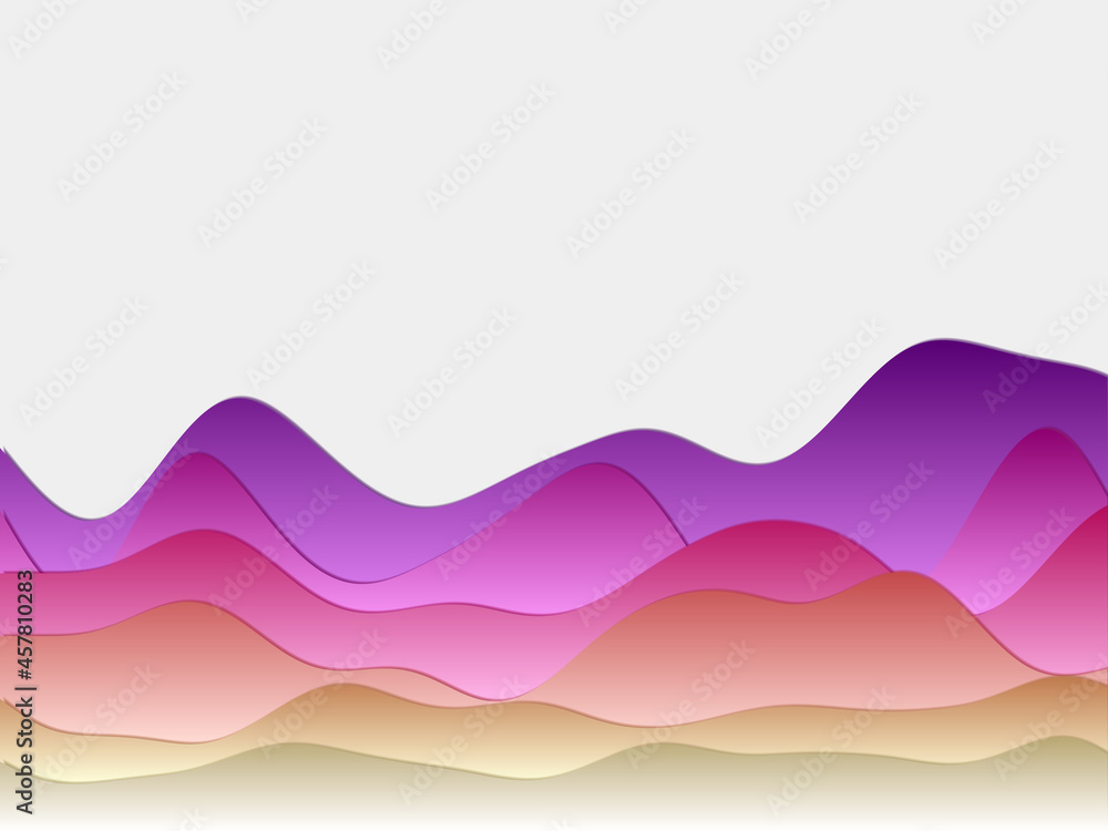 Abstract mountains background. Curved layers in sunset colors. Papercut style hills. Appealing vector illustration. Abstract mountains background. Curved layers in sunset colors. Papercut style hills. Appealing vector illustration.
