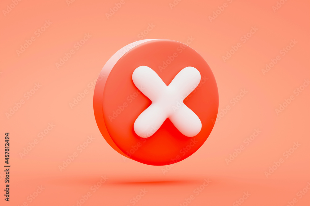 Red Cross Cancel icon button or symbol on Red background 3D rendering Red Cross Cancel icon button or symbol on Red background 3D rendering