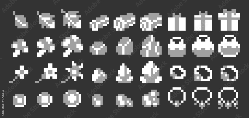 Obraz premium Pixel art vector game item icon set 