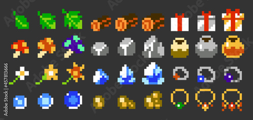 Pixel art vector game item icon set (8bit-color)	

