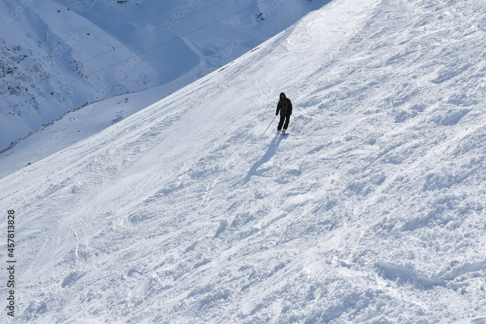 ski resort in the Caucasus Elbrus. extreme skiing sport. skiing in winter