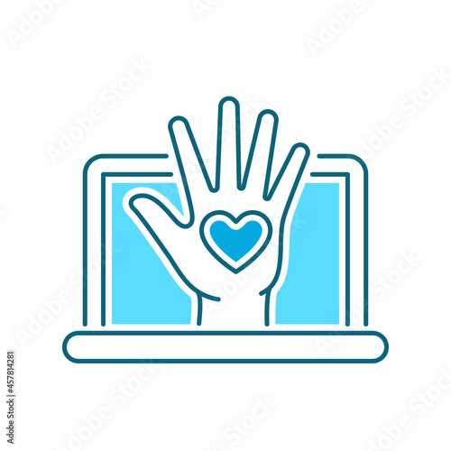 Online charity and volunteering color line icon. Fundraising