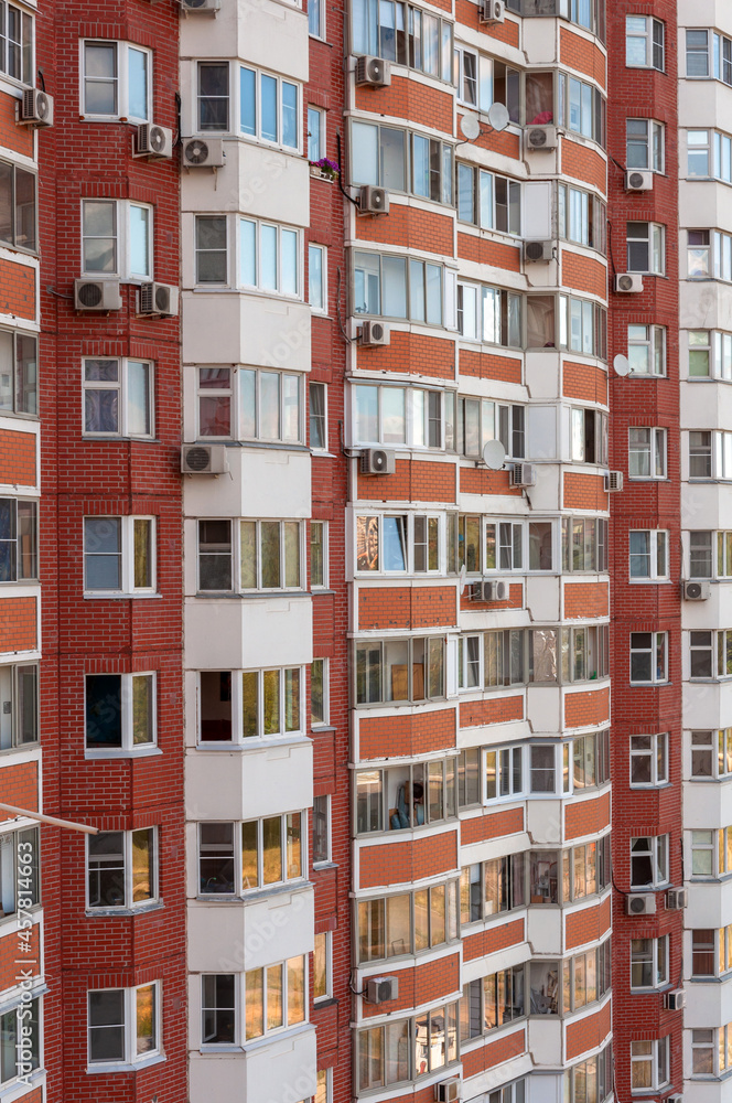 Multi-storey brick residential building with air conditioner in Moscow, Russia Multi-storey brick residential building with air conditioner in Moscow, Russia
