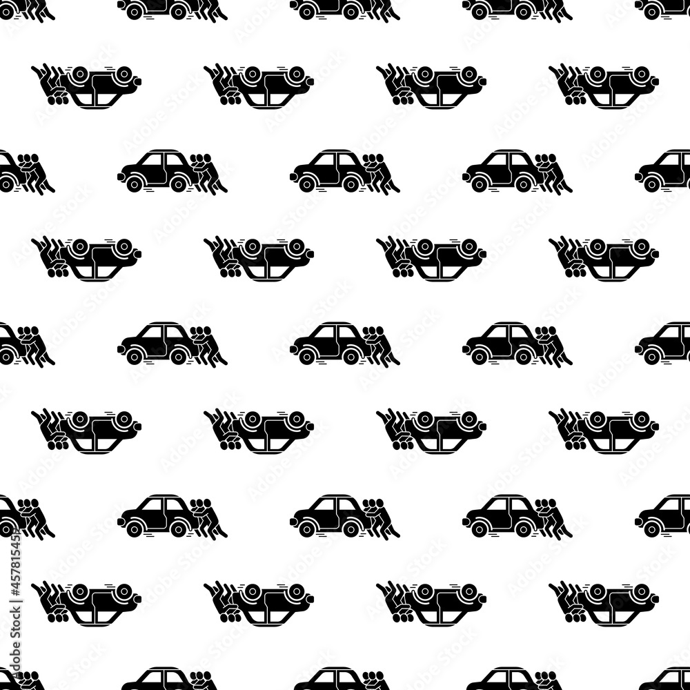 Naklejka premium Group man help car pattern seamless background texture repeat wallpaper geometric vector