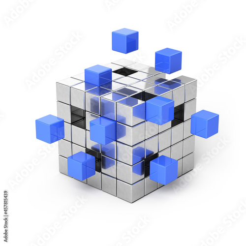 Teamwork business, communications concept - cube assembling from blocks. 3d rendering
