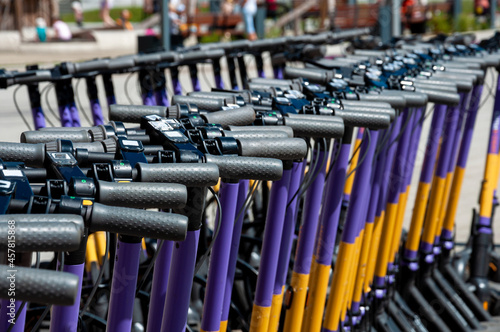 Canvas Print Short-term rental service for electric scooters in Moscow, Russia