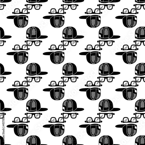 Baseball cap glasses pattern seamless background texture repeat wallpaper geometric vector