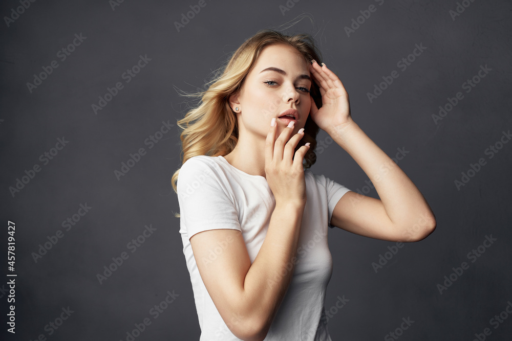 beautiful woman attractive look makeup posing cropped view beautiful woman attractive look makeup posing cropped view