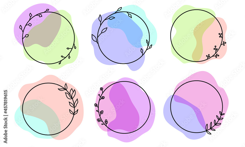 Abstract doodle frames colorful pastel set hand drawn. Cute round lines with leaves, circles, plant collection for weddings. Abstract doodle frames colorful pastel set hand drawn. Cute round lines with leaves, circles, plant collection for weddings.