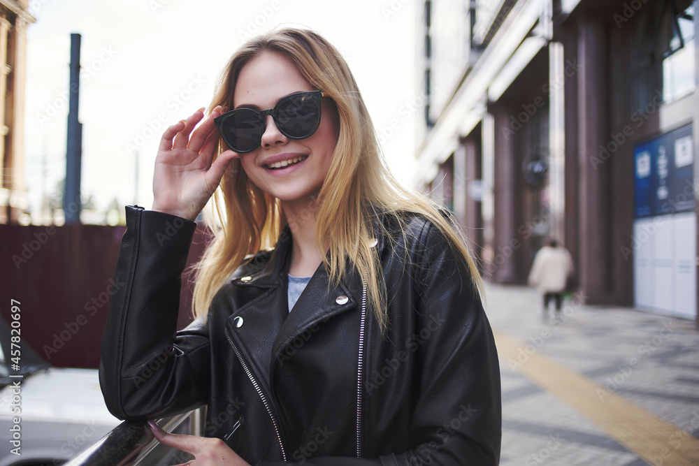 cute blonde in sunglasses outdoors walk street style cute blonde in sunglasses outdoors walk street style
