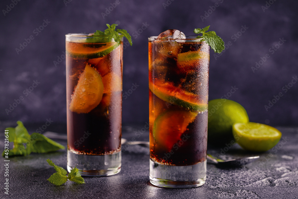 cocktail Cuba Libre with lime and ice cocktail Cuba Libre with lime and ice