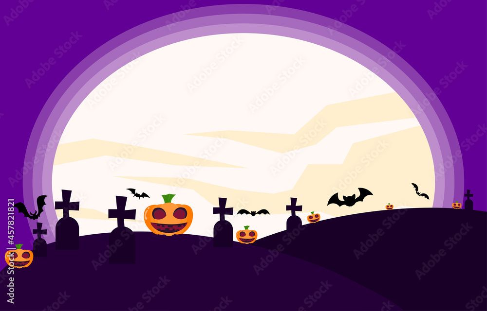 Graveyard and Ghost Pumpkin at Halloween moon Night background and bats devil spooky on Festival in autumn Ideas ,vector illustration, for wallpaper Graveyard and Ghost Pumpkin at Halloween moon Night background and bats devil spooky on Festival in autumn Ideas ,vector illustration, for wallpaper