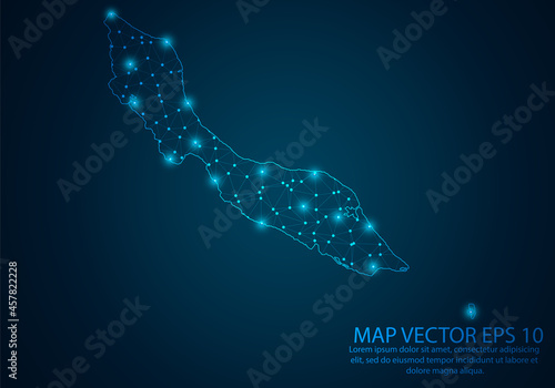 Abstract mash line and point scales on dark background with map of Curacao.3D mesh polygonal network line, design sphere, dot and structure. Vector illustration eps 10.