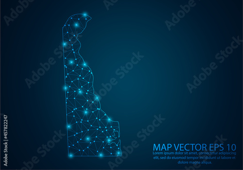 Abstract mash line and point scales on dark background with map of Delaware.3D mesh polygonal network line, design sphere, dot and structure. Vector illustration eps 10.