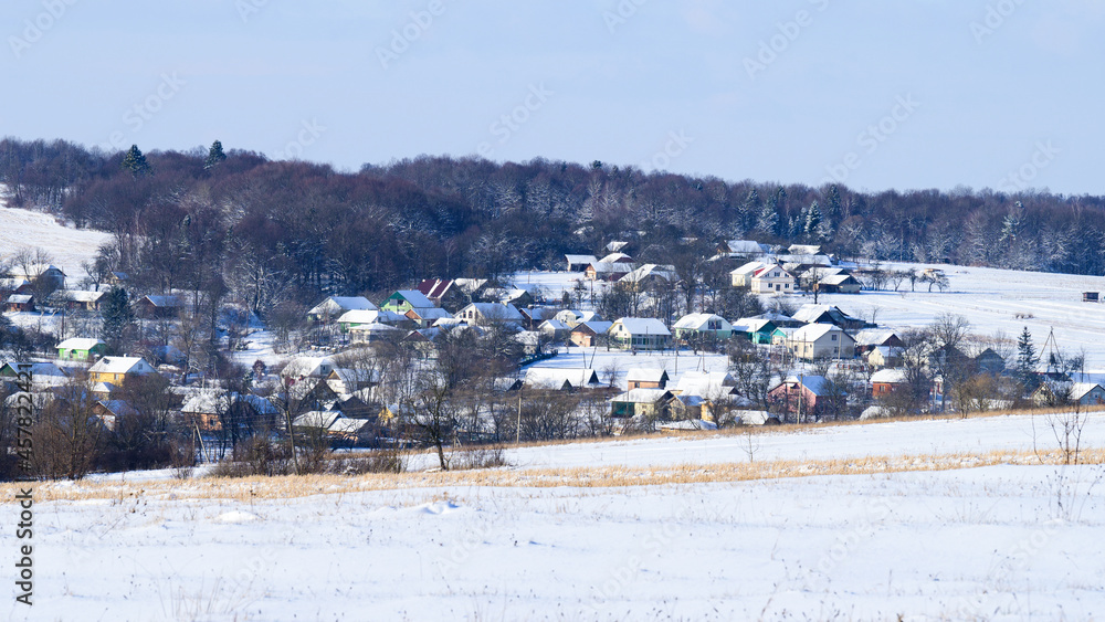 Ukrainian snow-covered villages, panorama of winter and evening villages. Ukrainian snow-covered villages, panorama of winter and evening villages.